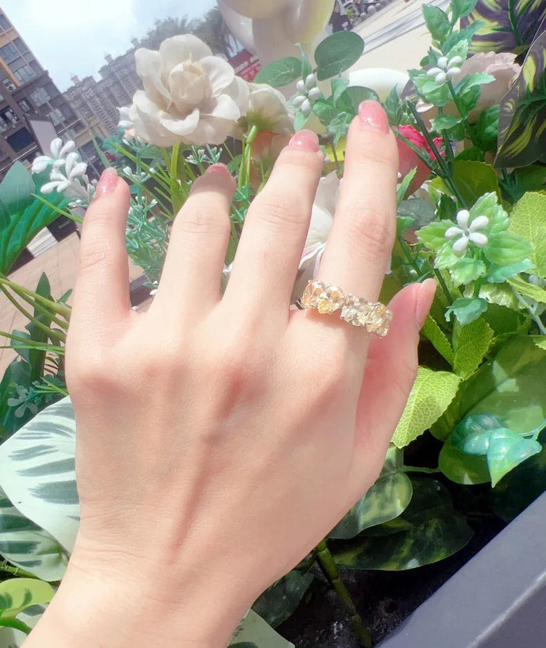 MuShan Jewelry Factory Original Irregular Diamond S925 Silver Ring with Yellow Diamond and Zircon Set for Women
