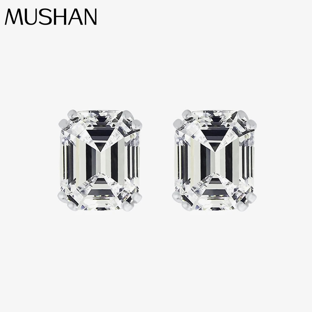 MUSHAN Jewelry Factory 4ct Ass Cut Rectangular Pagoda 8*10 High Carbon Diamond 925 Silver White G Color Stud Earrings for Women
