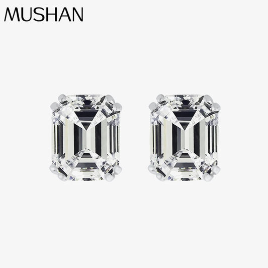 MUSHAN Jewelry Factory 4ct Ass Cut Rectangular Pagoda 8*10 High Carbon Diamond 925 Silver White G Color Stud Earrings for Women