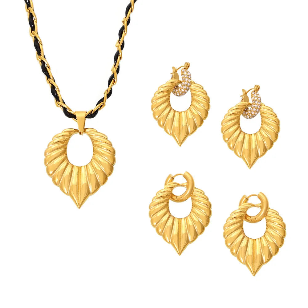 Big Love Heart Zircon Necklace & Earrings | Sparkly Rhinestone Stainless Steel Gold Fashion Jewellery