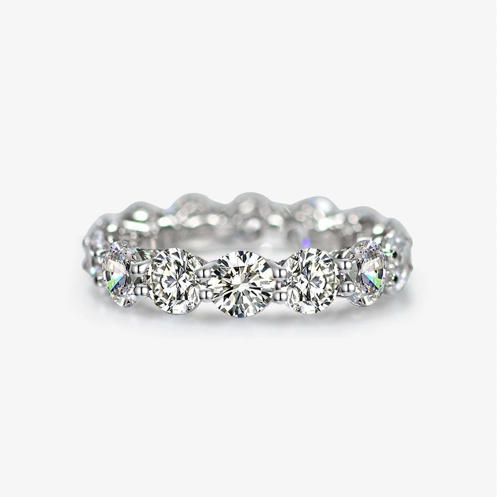 Silverelli | 925 Silver 0.5ct 5mm Pave Row Eternity Band Ring | Platinum Plated