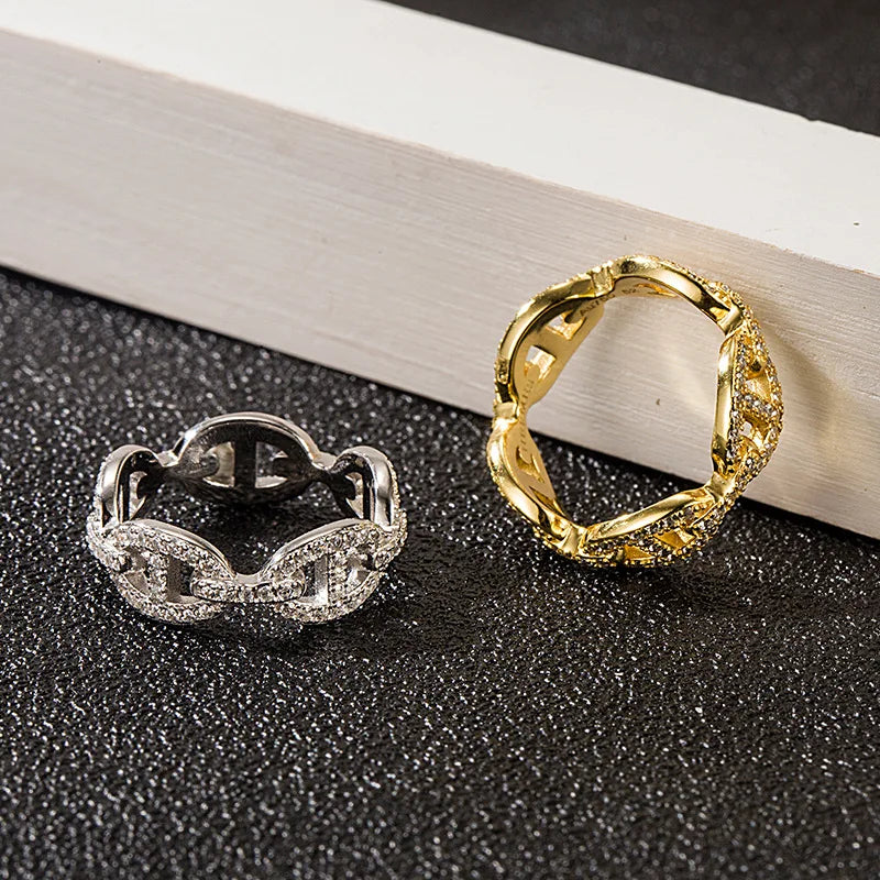 S&S 925 Silver Full Diamond Double-D Stackable Ring | Gold & Silver