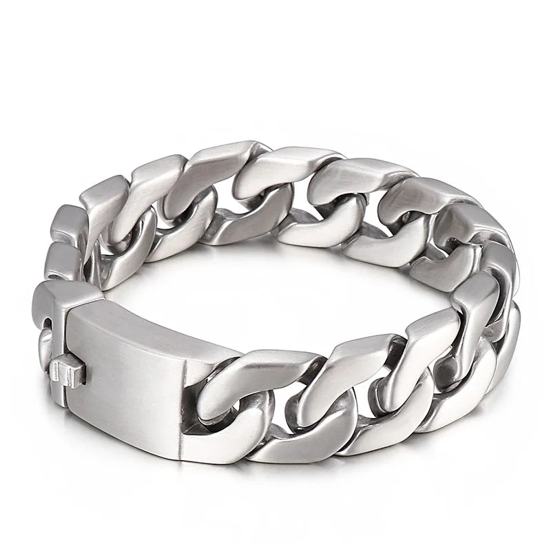 REBEL Polished/Matte Fashion Bracelets Men Stainless Steel Cuban Links Bangles
