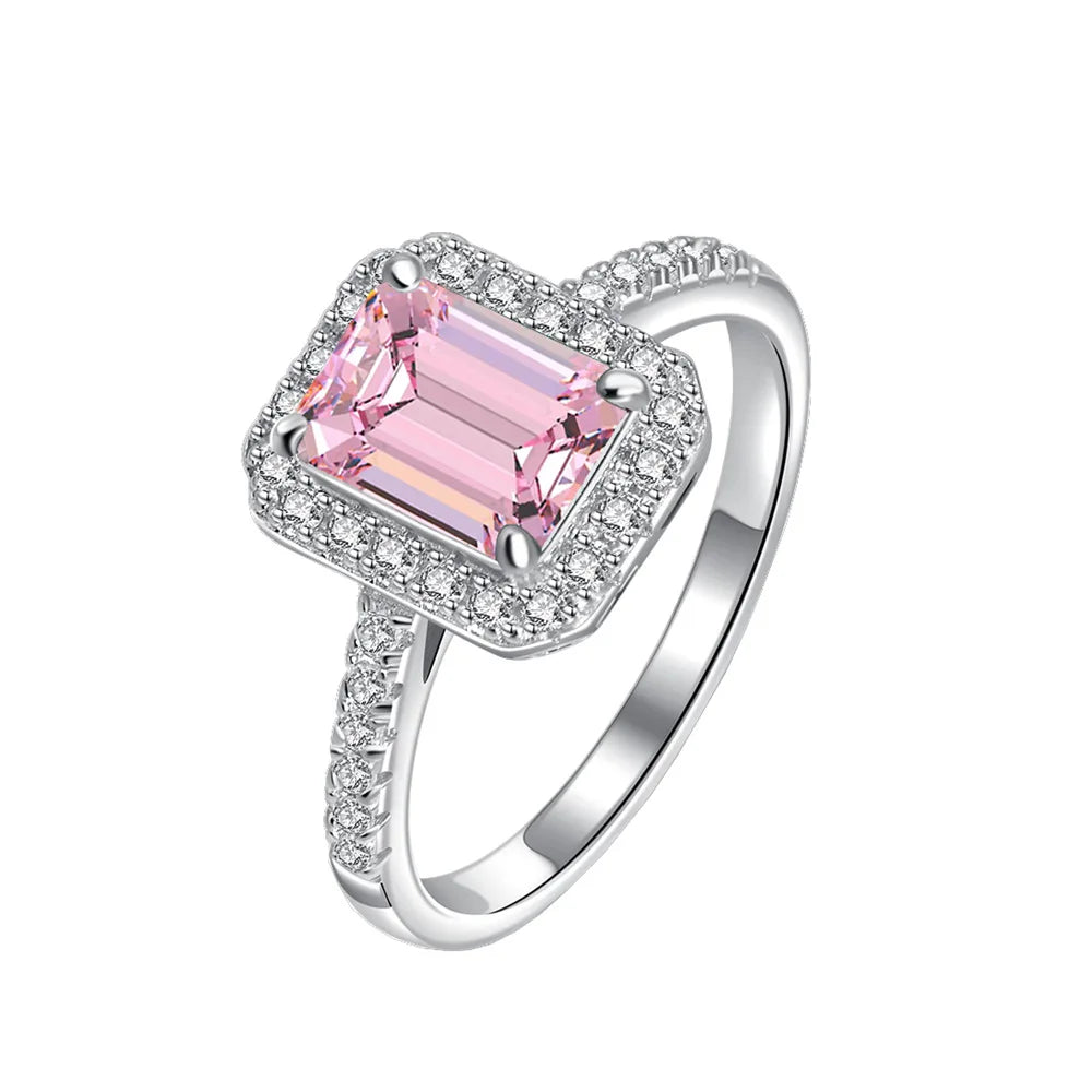 MuShan Jewelry Factory 4.2 Carat Rectangular Chamfered 7 * 9mm Candy Powder High Carbon Diamond S925 Silver Ring for Women