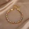 Women 45CM Tricolor Jewelry Set Women Geometric Flat Wheat Chain Luxury Design Gold Plated Fashion Jewelry Necklace Bracelet Set