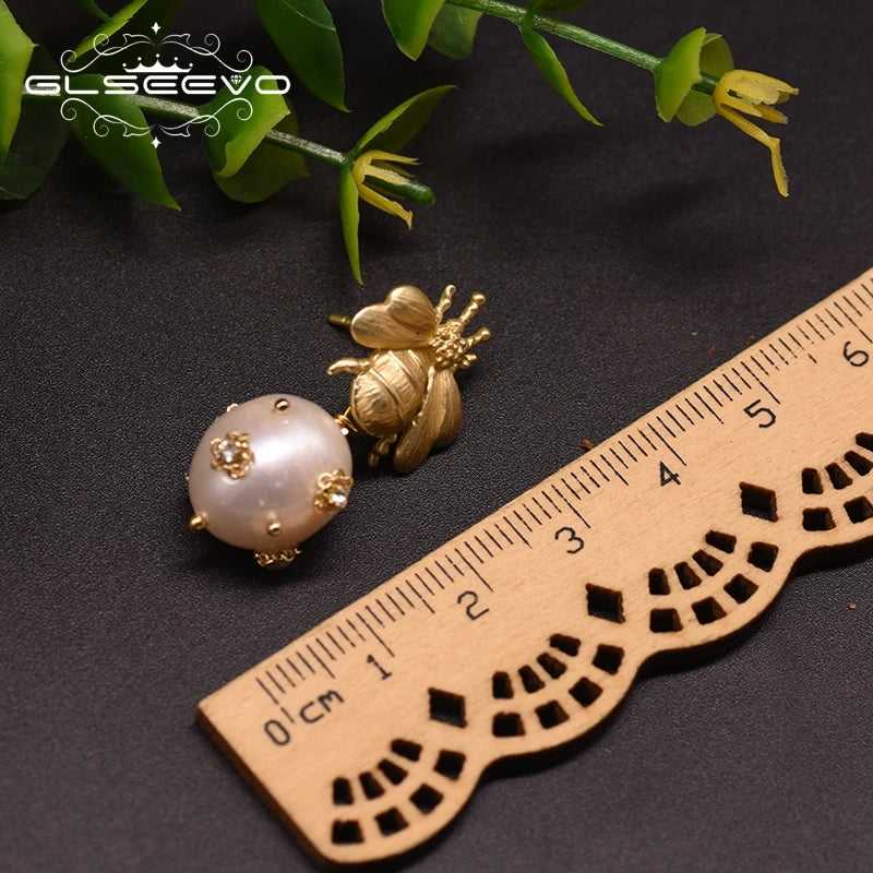 Natural Freshwater Big Pearl Drop Earrings for Women Wedding Engagement Bee Dangle Earrings Fine Jewelry