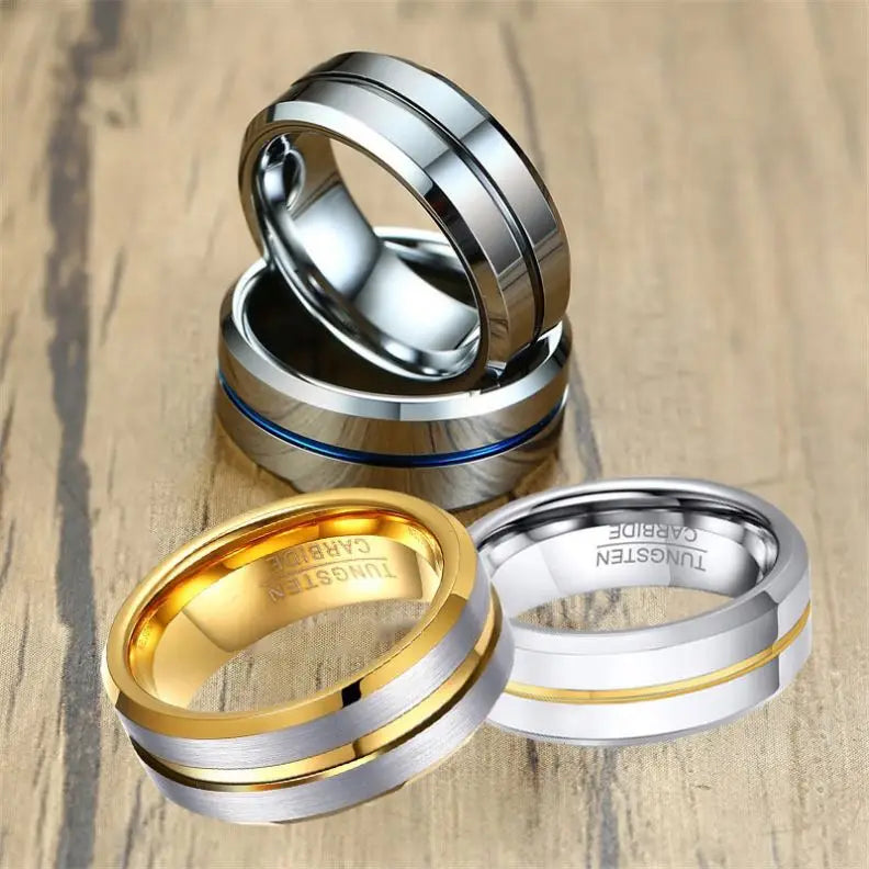 Black Tungsten Carbide Ring Thin Blue Line Inlay Fashion Jewelry Wedding Ring for Men and Women