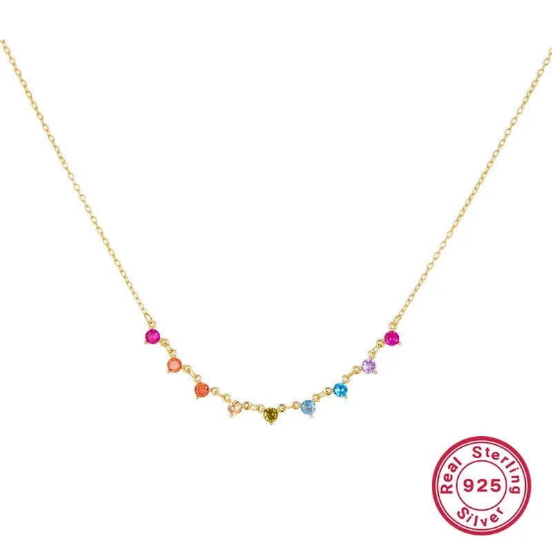 Hypoallergenic Women's Girls 925 Sterling Silver Necklace Gold Plated Rainbow Zirconia Party Choker Jewelry Wholesale Bulk