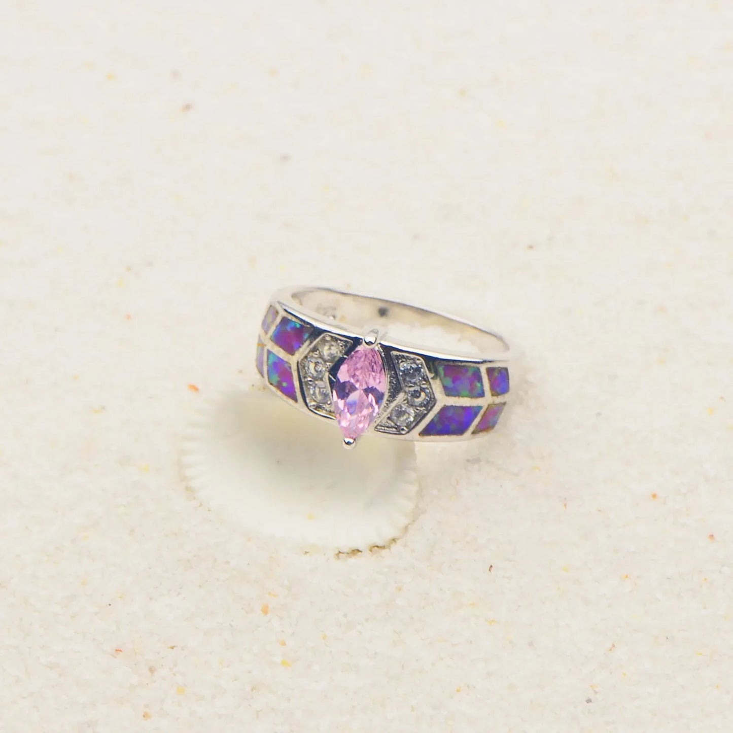 Rhombus Opal Twisted Ring | Iridescent Gem Inlay Band | Nature-Inspired Fashion Jewelry for Women Trendy Wear