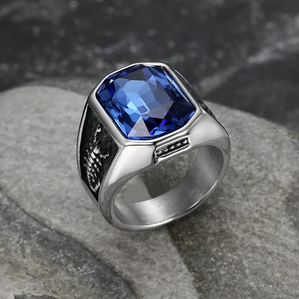 BiG-BOSS Creative, Business, Personalized, Men's Gemstone Ring, Fashionable Scorpion Stainless Steel Finger Ring, Trendy Hip-hop Jewelry