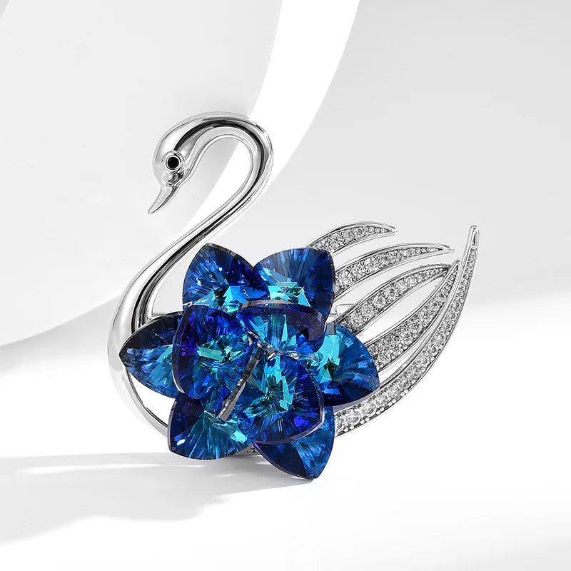 S&S The New Crystal Swan Brooch with a Light Luxury and High-end Feel, Elegant Refined, Anti-glare Suit Overcoat, Corsage