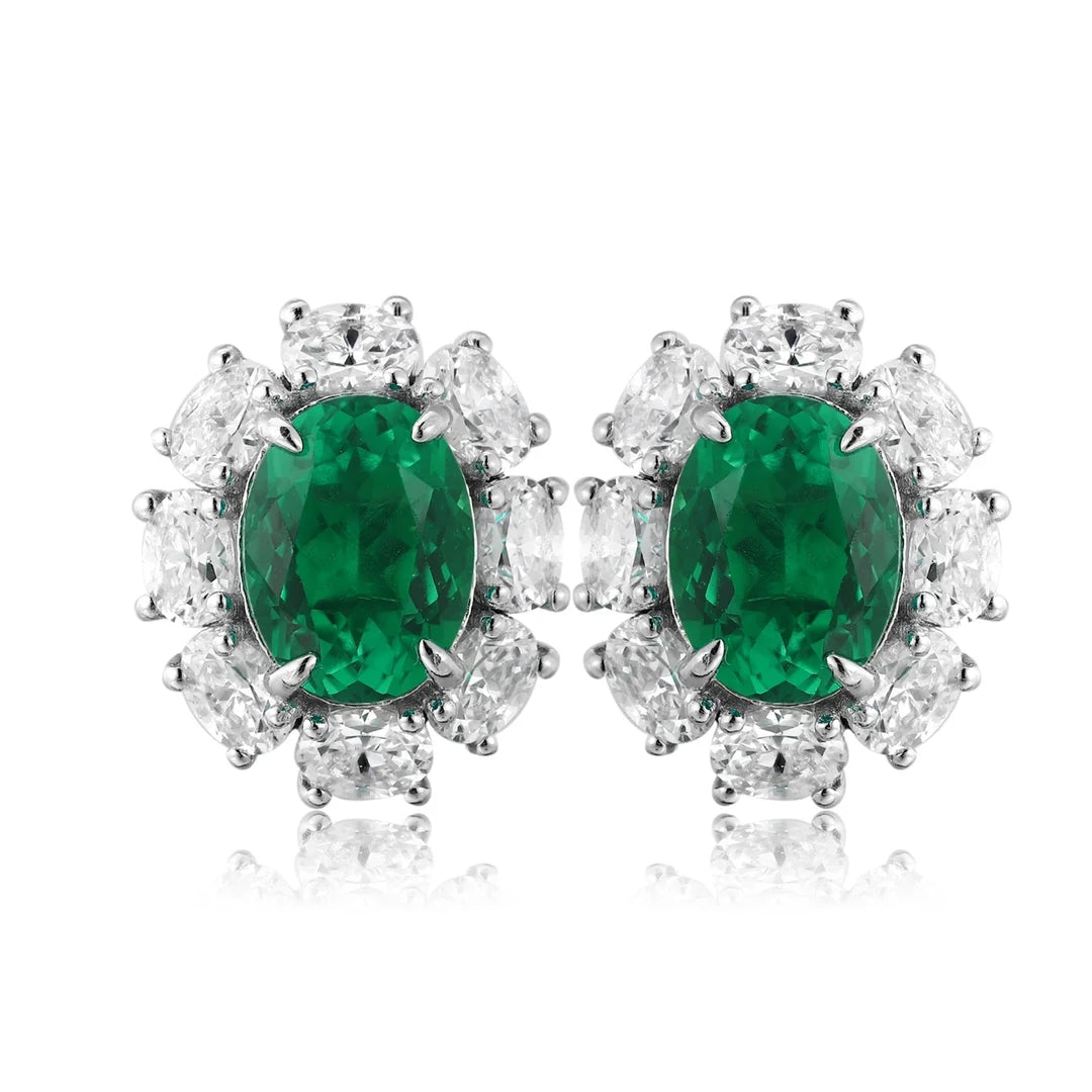 Gemfiori Custom Ladies' Bridal Jewelry Set Sterling 925 Silver Lab Grown Emerald Ring Necklace Earrings Vintage Wedding Engagement Gift