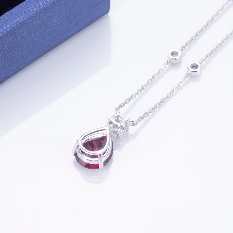 Messi Jewelry  MSN-547 18k White Gold Elegant Lab Grown Ruby Pendant Necklace Classic Pear Shape Pendant