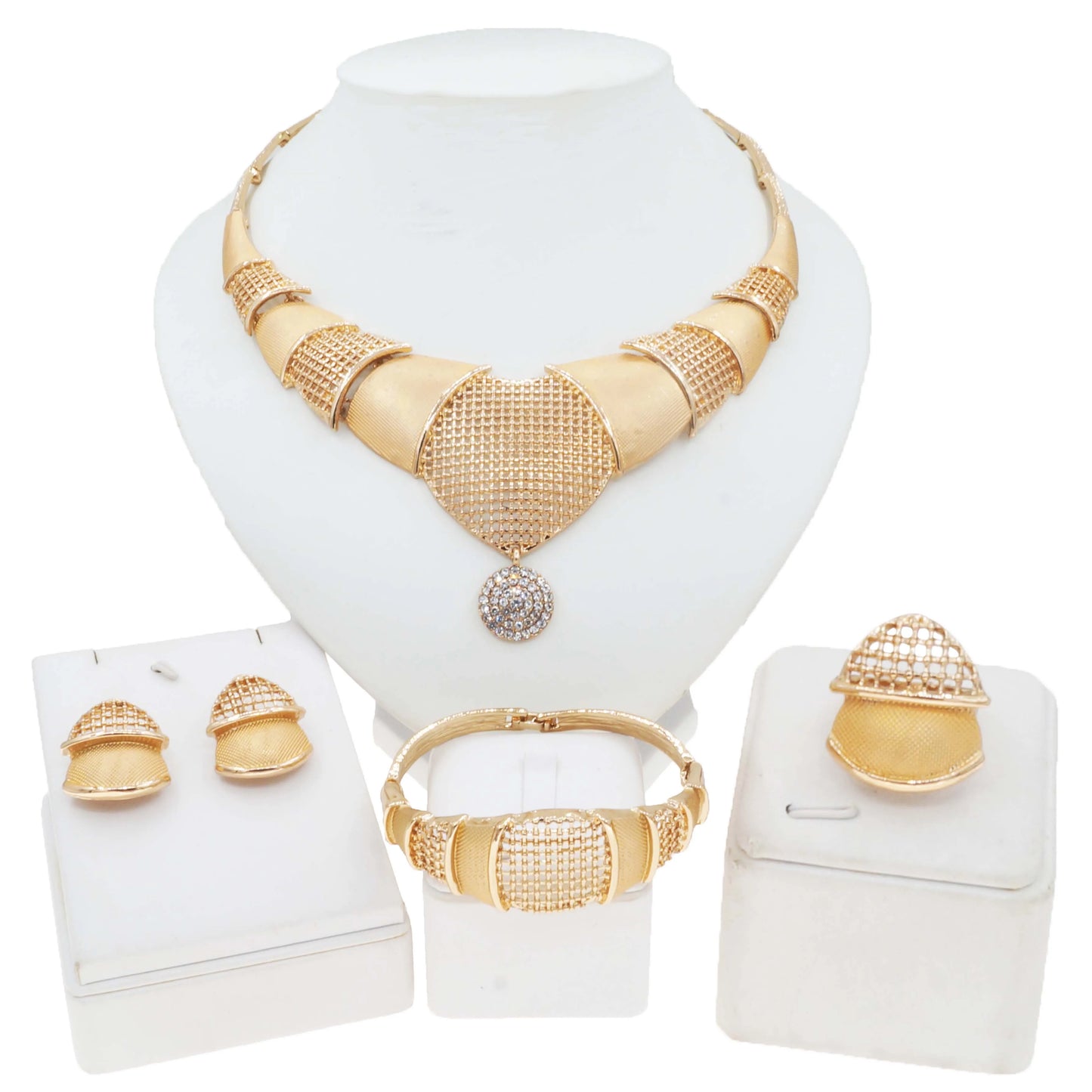Zhuerrui High-end Bridal Gold Jewelry Sets Simple Silver Pink Beads Necklace Jewelry Set Exquisite Costume Accessories HA23253
