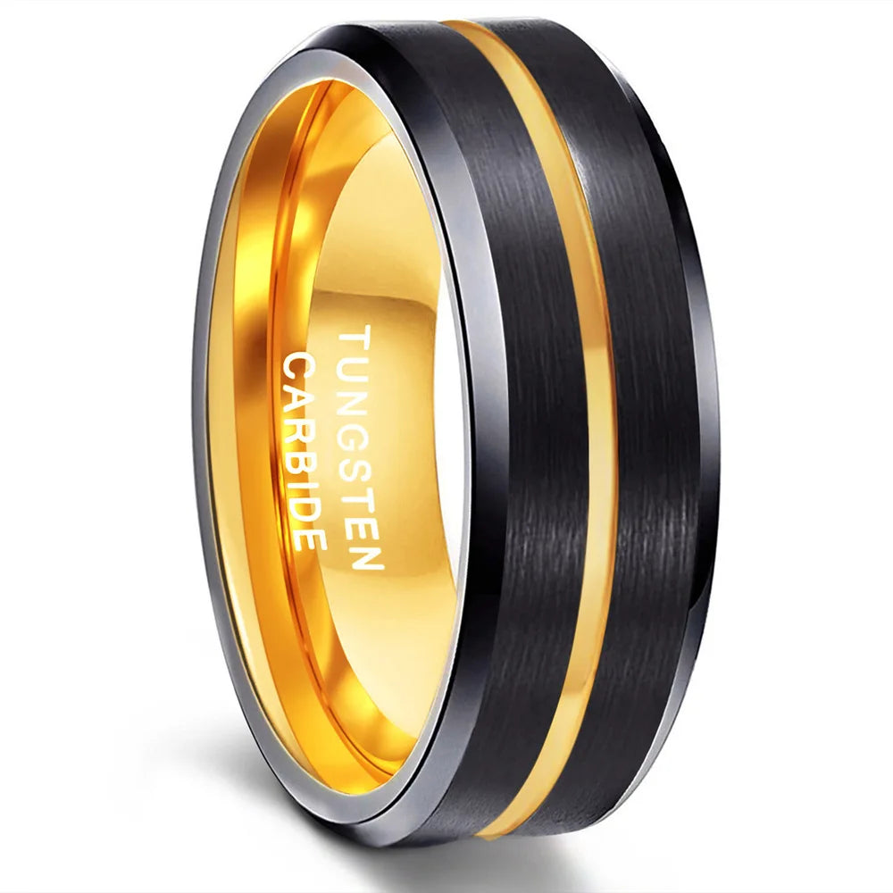 Black Tungsten Carbide Ring Thin Blue Line Inlay Fashion Jewelry Wedding Ring for Men and Women