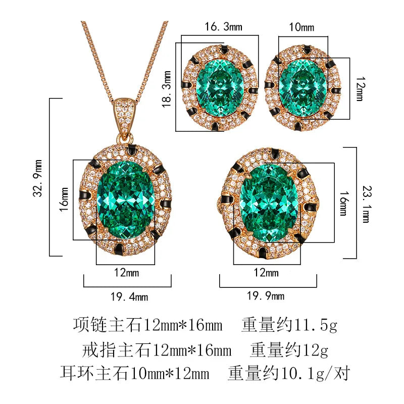 REDheart Fashion Women's JUNLU Copper Inlaid Zircon Flower Design Spotted Black Pendant Gold-Plated Costume Jewelry Set Retro Suit