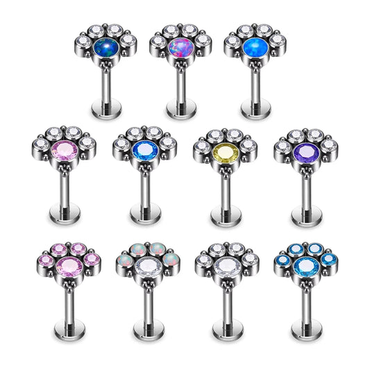 G23 ASTM F136 Titanium Ring CZ Colorful Zircon Lip Ear Claw Spiral Ear Studs Opal Nose Studs Earrings Body Piercing Jewelry
