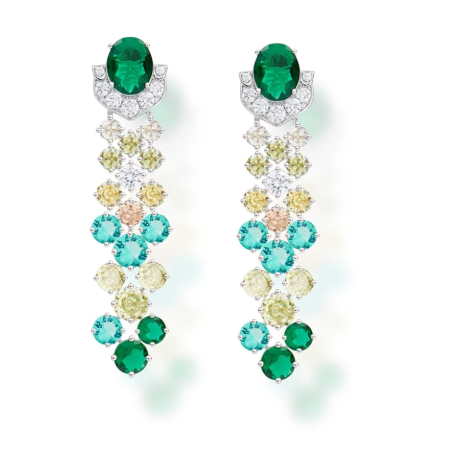 High-End Dubai-Inspired Double-Layer Green Necklace Earrings Set Exaggerated Zircon Trendy Wedding Jewelry for Women Engagement