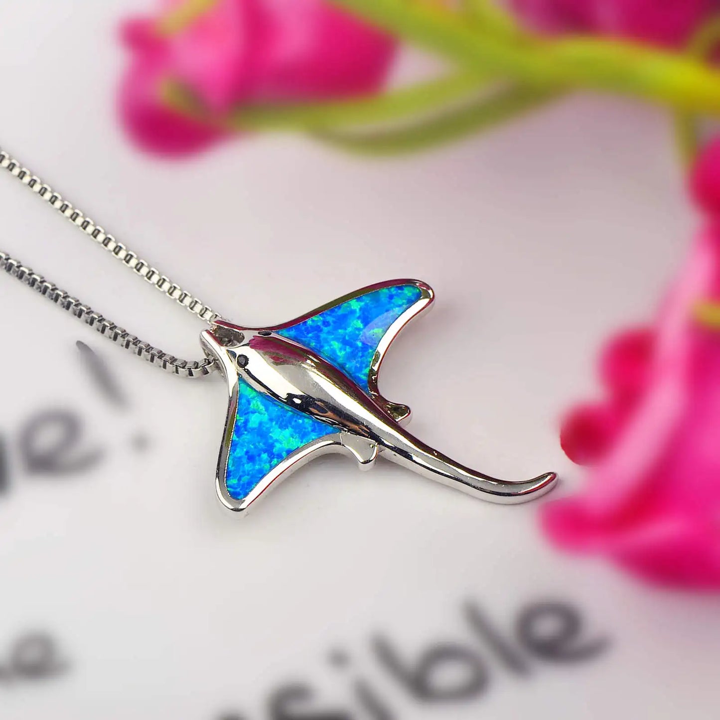 Women's European American Jewelry New Blue Fish Necklace with Manta Ray Pendant Fine Pendants