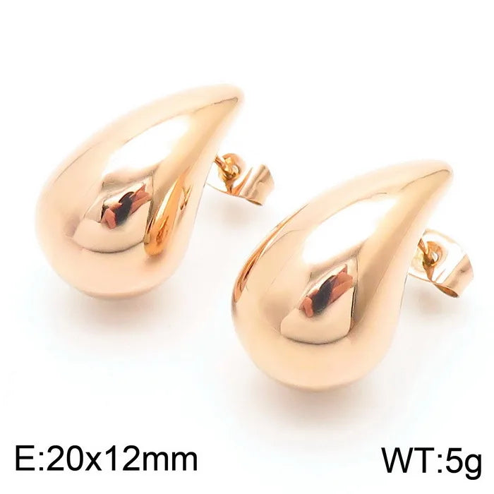 REBEL High-quality Fashion Chubby Water Drop Stainless Steel Hollow Earrings Necklace Charm Temperament Jewelry Set