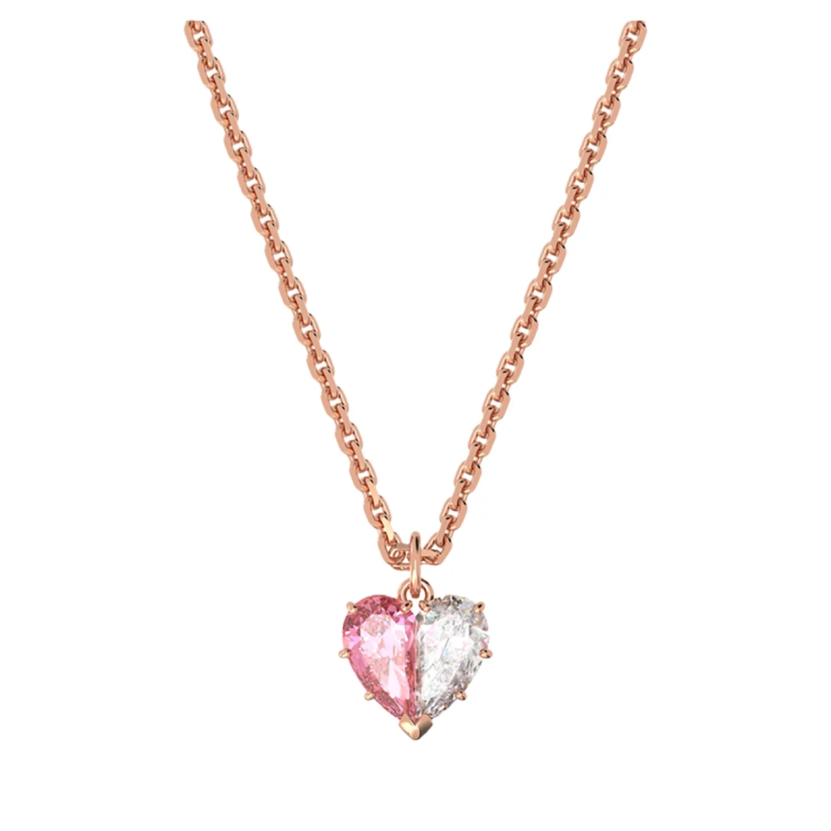 S&S Dainty Love Heart Pendant Necklace, Cubic Zirconia Key Interlocking Necklace Romantic Gift for Her