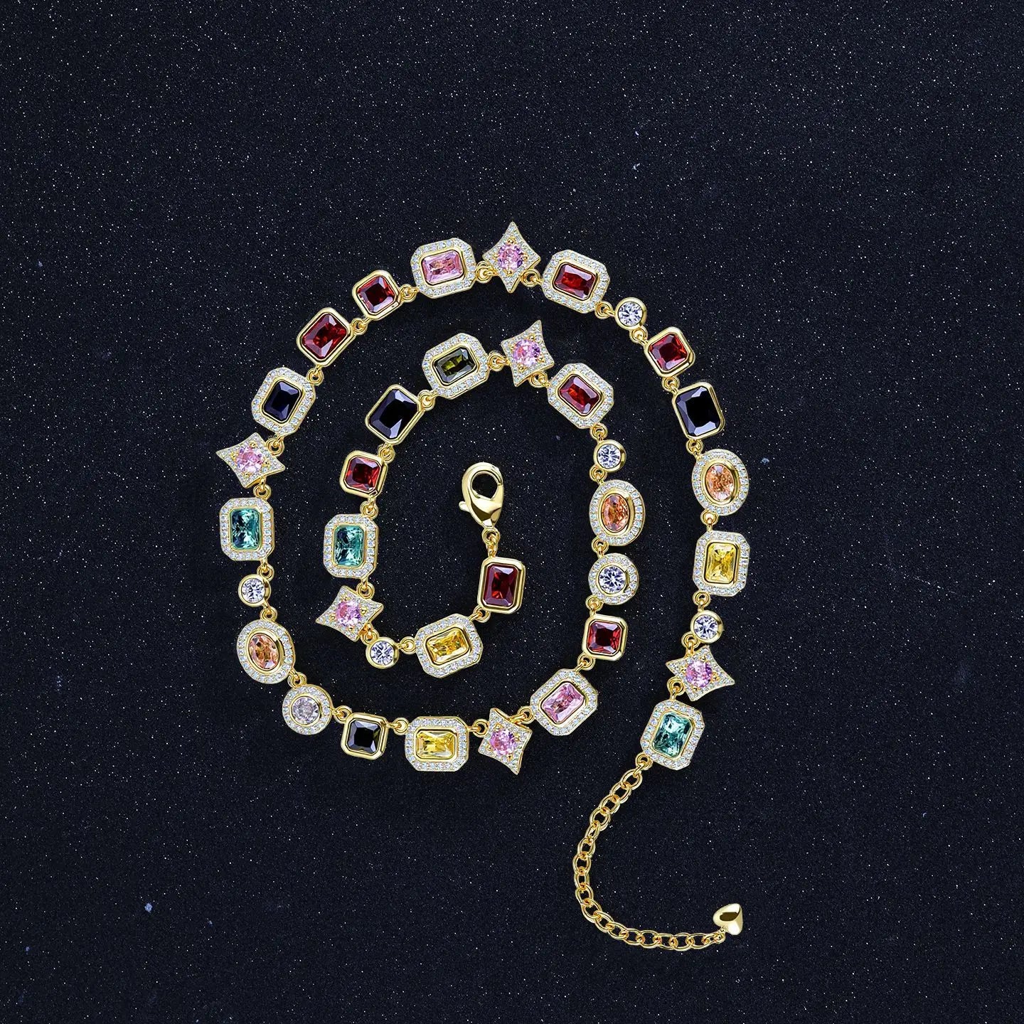 Luxury Multi-colored Zircon Gemstone Tennis Necklace Fashion Geometric Cubic Zirconia Hip-Hop Necklace