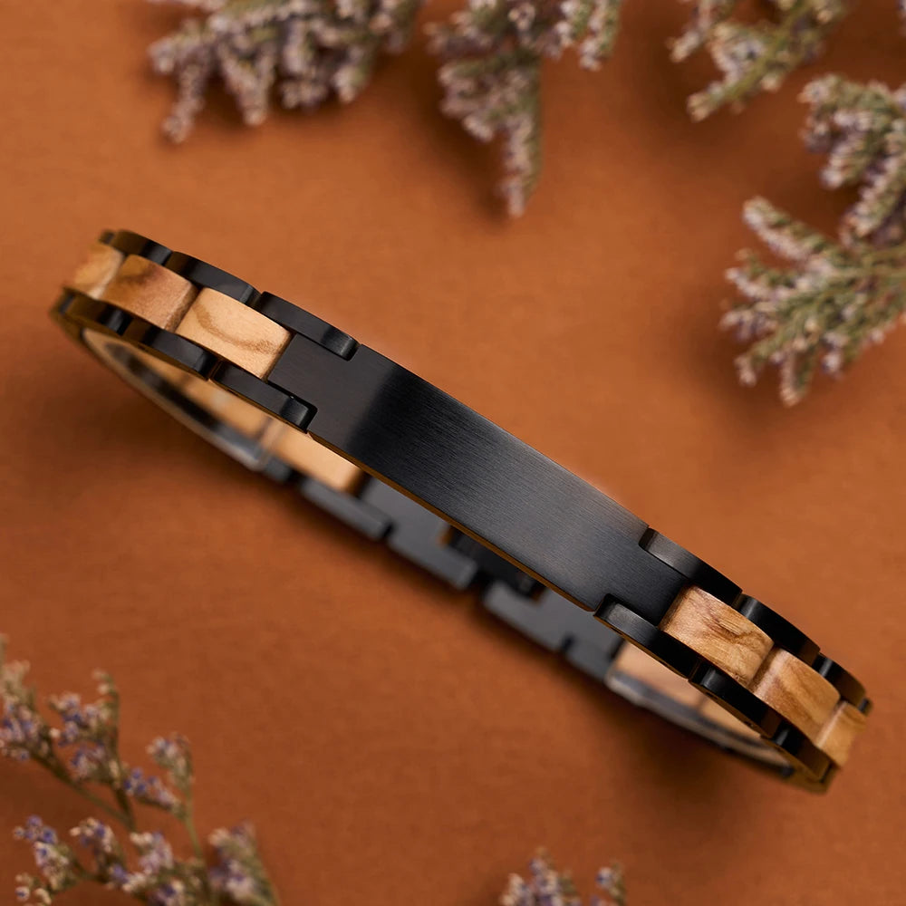 REBEL FASHIONISTA Design OEM ODM Manufacturer Unisex Stainless Steel Strap Watch Natural Wood Grain Bracelet