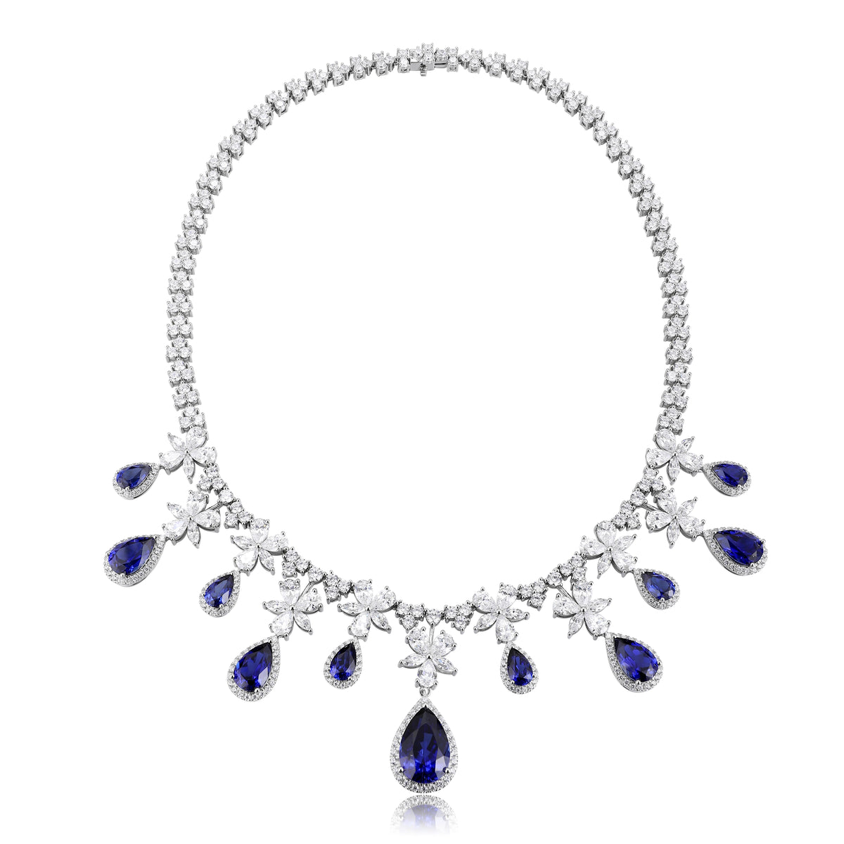 Gemfiori Luxury Design Lab Grown Sapphire Jewelry S925 Rhodium Plated Women Gemstone Party Engagement Necklace Customized Gold Acceptable