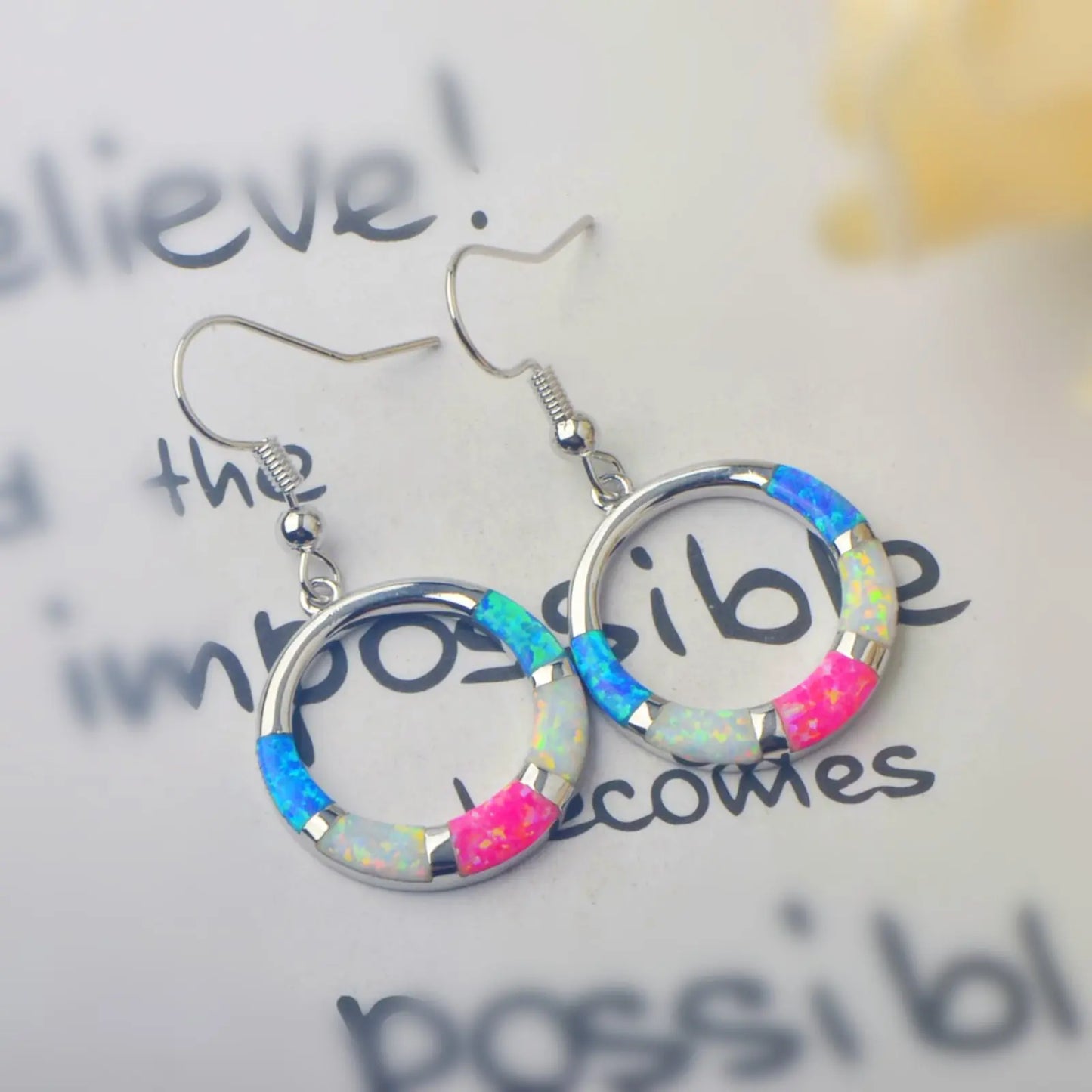 Tropical Ocean Round Opal Earrings  Beachy Cute Style TikTok   Viral Jewelry for Girls