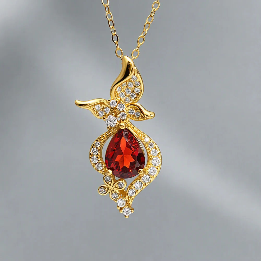 Gioiellieri Natural Garnet Sterling Silver Pendant with S925 Stamp for Quality Assurance Red Gemstone Fine Jewelry Charm for Lady Necklace