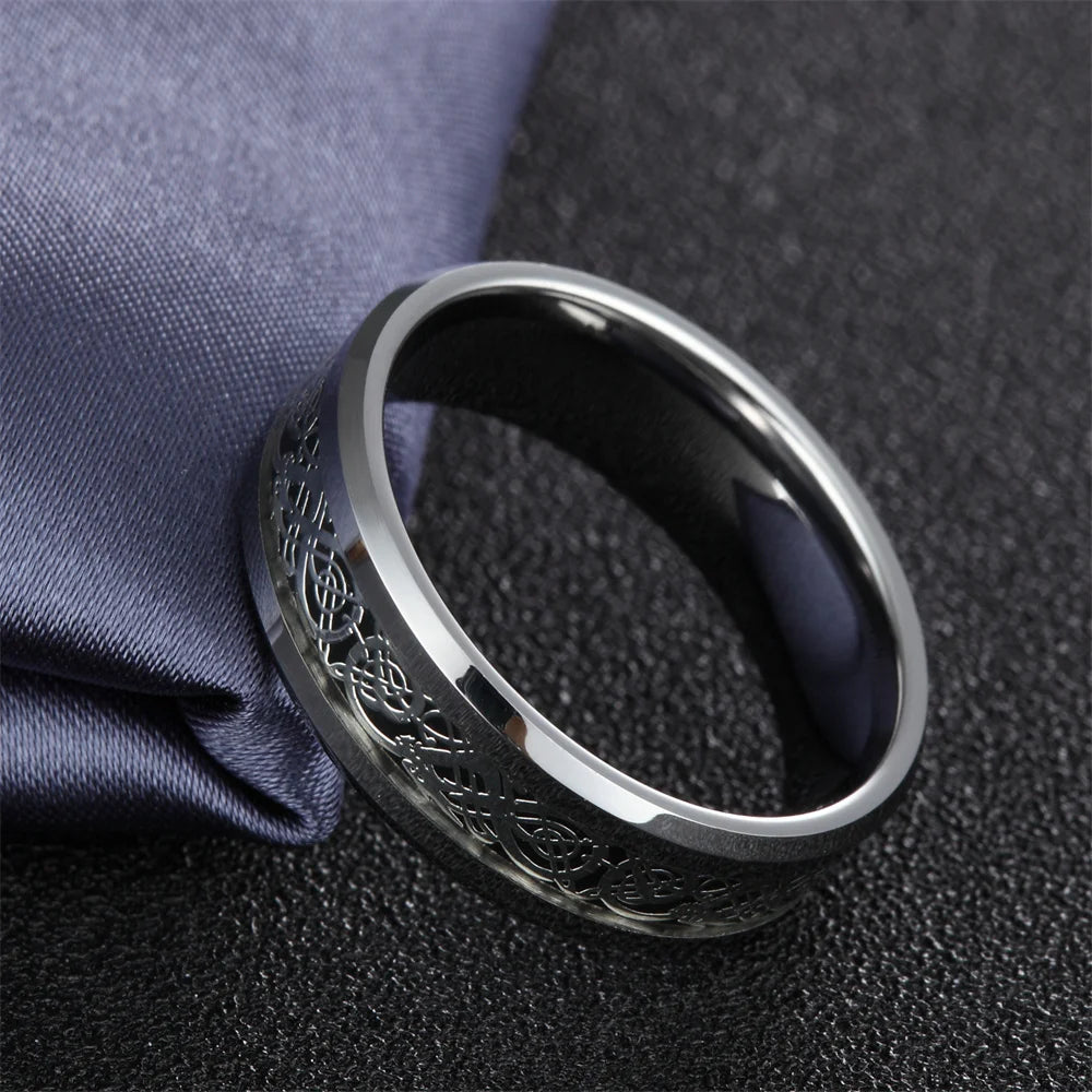 Tempusort Gold Plated Waterproof 6mm 8mm Dragon Celtic Inlay Tungsten Carbide Classic Men's Wedding Band Ring Dropshipping
