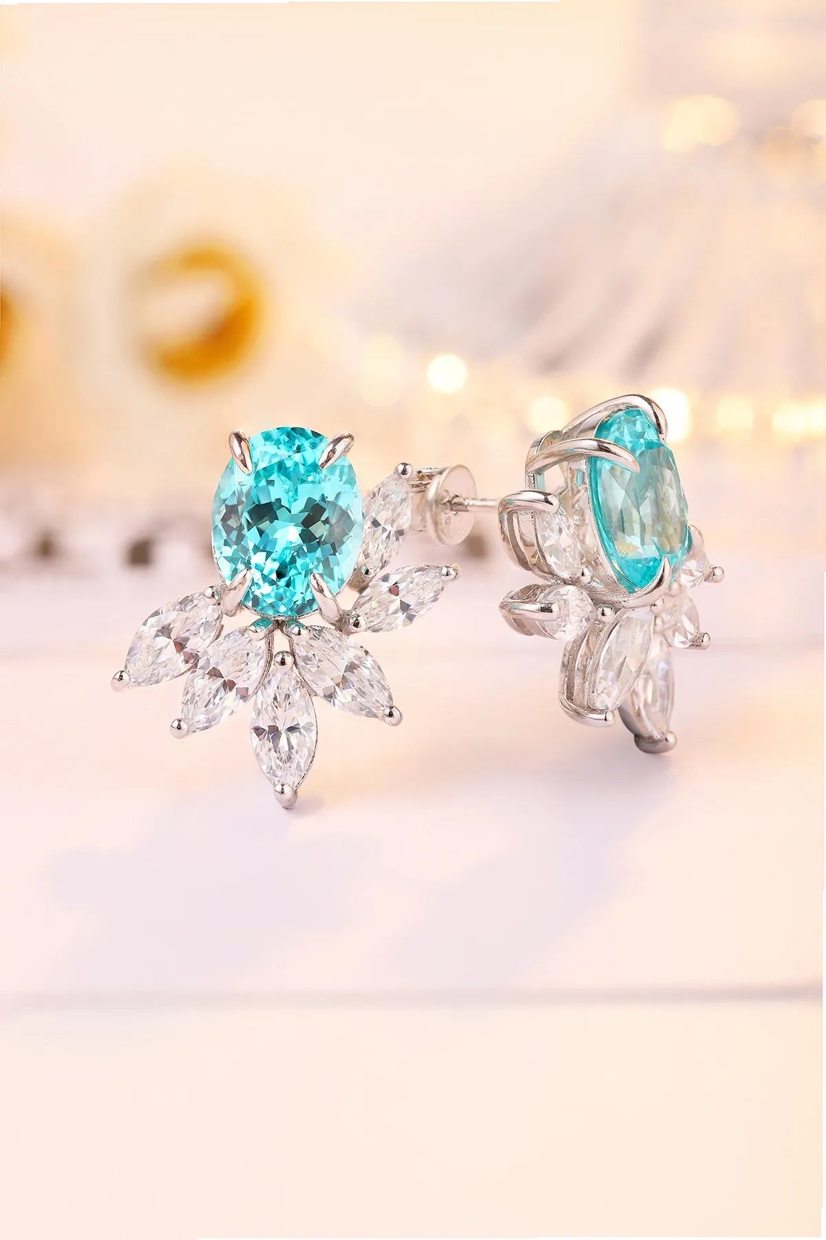 Gemfiori Anster High Quality S925 Lab Grown Paraiba Earring Stud Dainty Gemstone Stud Earrings for Women Daily Wear Gift