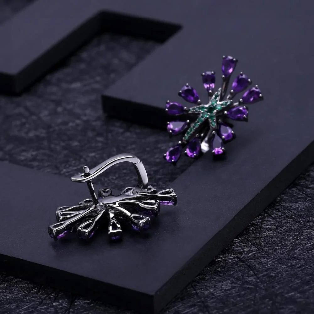 ArtistA Abiding Ring Earring Brooch Pendant Necklace Luxury Natural Amethyst Stone 925 Sterling Silver Bridal Jewelry Sets for Wedding