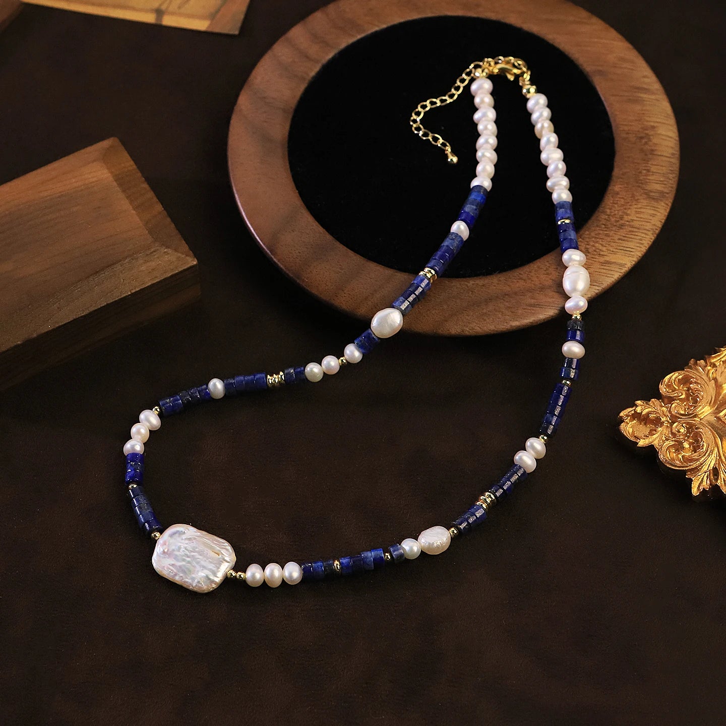 Natural Lapis Lazuli Beads Baroque Freshwater Pearl Necklace for Women Daily Banquet Vacation Retro Necklace Fashion Jewelry