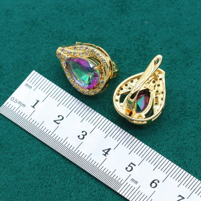 XOTICA Custom Gold Jewellery Set for Women Wedding Rainbow Zircon Bracelet Earrings Necklace Pendant Ring-Dazzling Alloy for Parties
