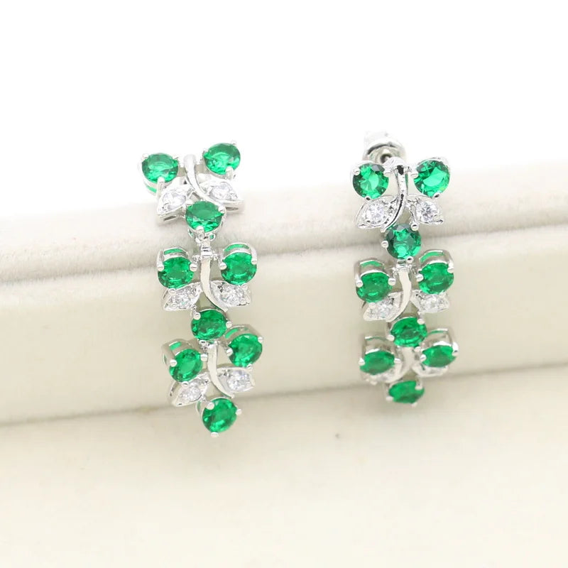 Luxurious 925 Sterling Silver Bridal Custom Jewelry Sets Green Semi-Precious Stone Classic Necklace Earrings Bracelet Wedding
