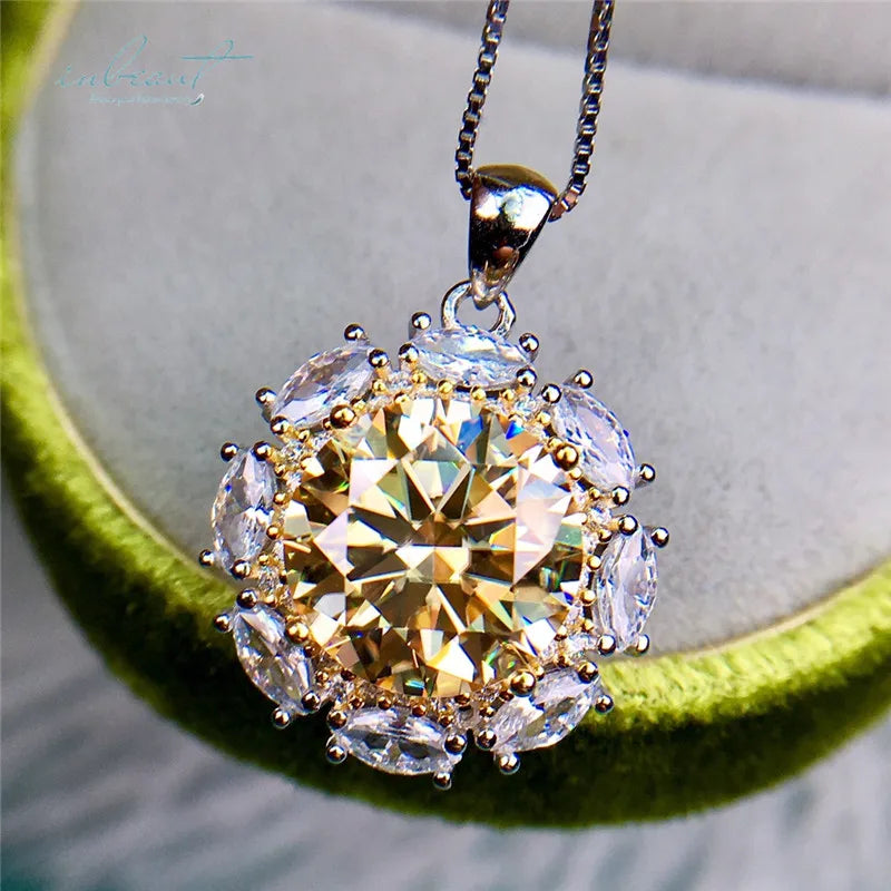 S&S Yellow Moissanite 925 Silver Flower Jewellery Set | Ring & Pendant Necklace | 5ct or 10ct | S&S Collection