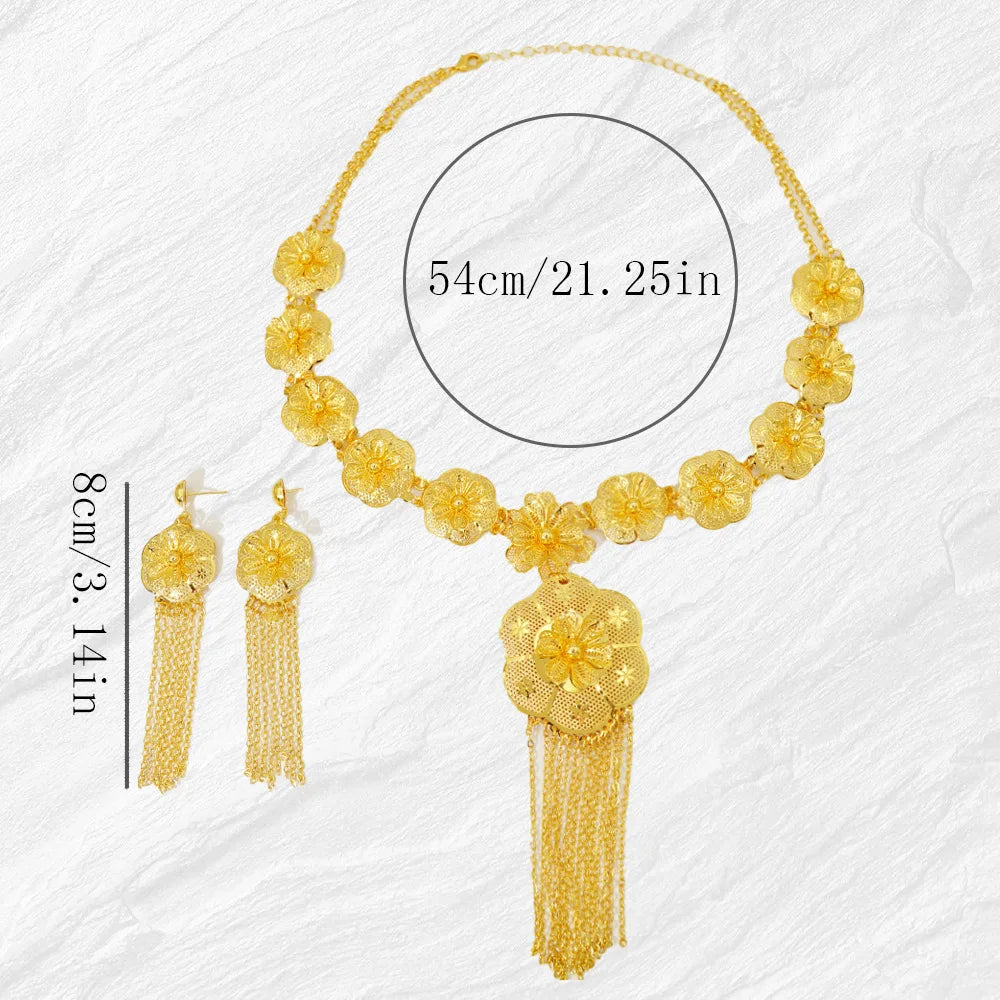 Middle East Gold-Plated Jewelry Suit 2 Sets Indian Bridal Wedding Necklace Earrings Gold Plated Non-Fading Wholesale