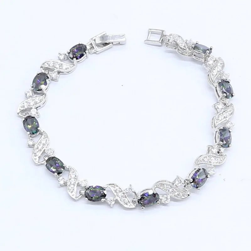 XOTICA Rainbow 925 Silver Women's Jewelry Set Ladies Pendant Rings Bracelet Hoop Earrings Necklace Zircon Wedding Gift Box Accessory