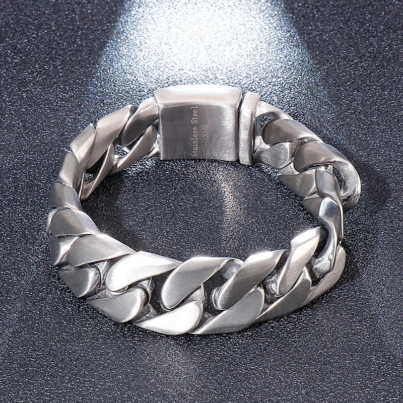 VIKING Polished & Matte Cuban Link Bracelet – 17mm Silver Stainless Steel