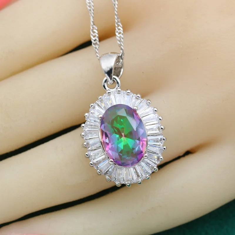 XOTICA AAA Custom Women's Wedding Silver Jewelry Raindrop Zircon Pendant Necklace with 18K Gold Plating Sets