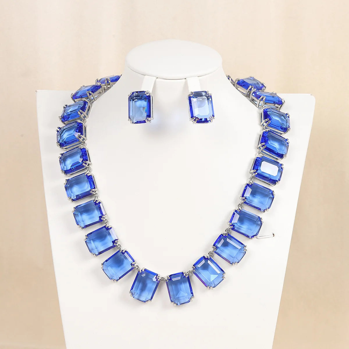 Custom Jewelry Manufacturer Brand Designer Jewelry Set Vintage Big Blue Green Swarov Ski Crystal Necklace Earrings Sets