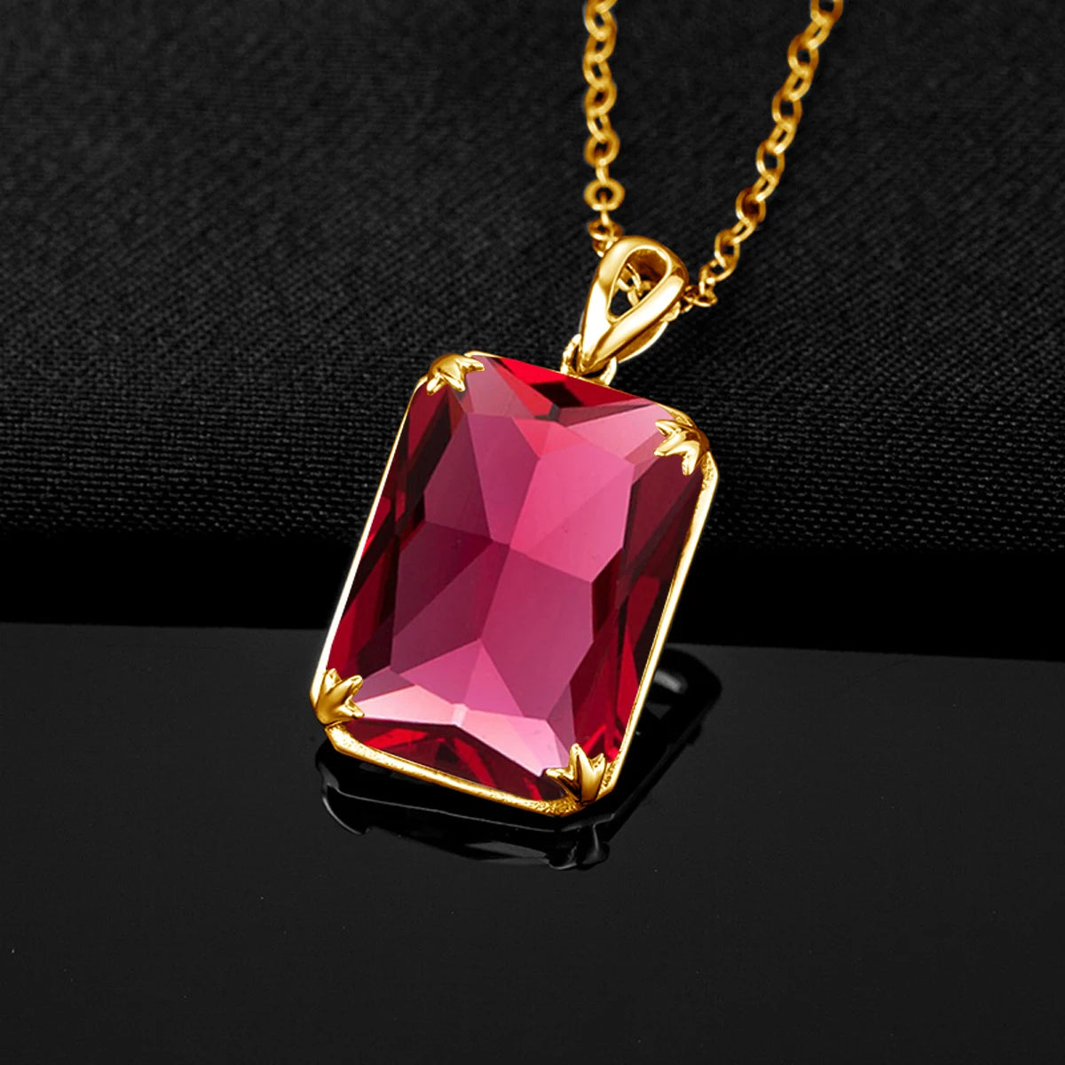 ArtistA Szjinao Sparkling Red Ruby Engagement Pendant Earrings Ring Set Sterling Silver 14K Gold Plated Trendy Vintage Designer Jewelry