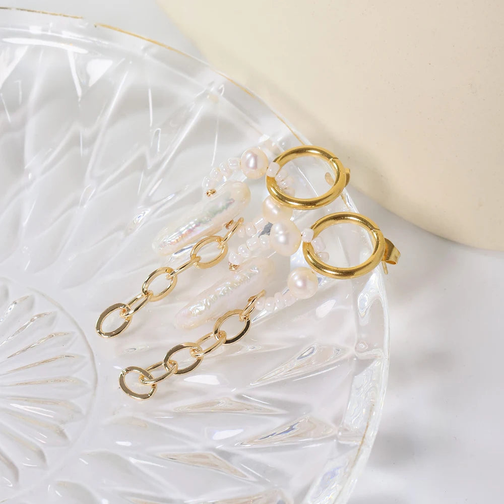 Natural Freshwater Baroque Pearl Earrings Korean Style Women Luxury Jewelry Fashion Ladies and Girls Gift GE1537