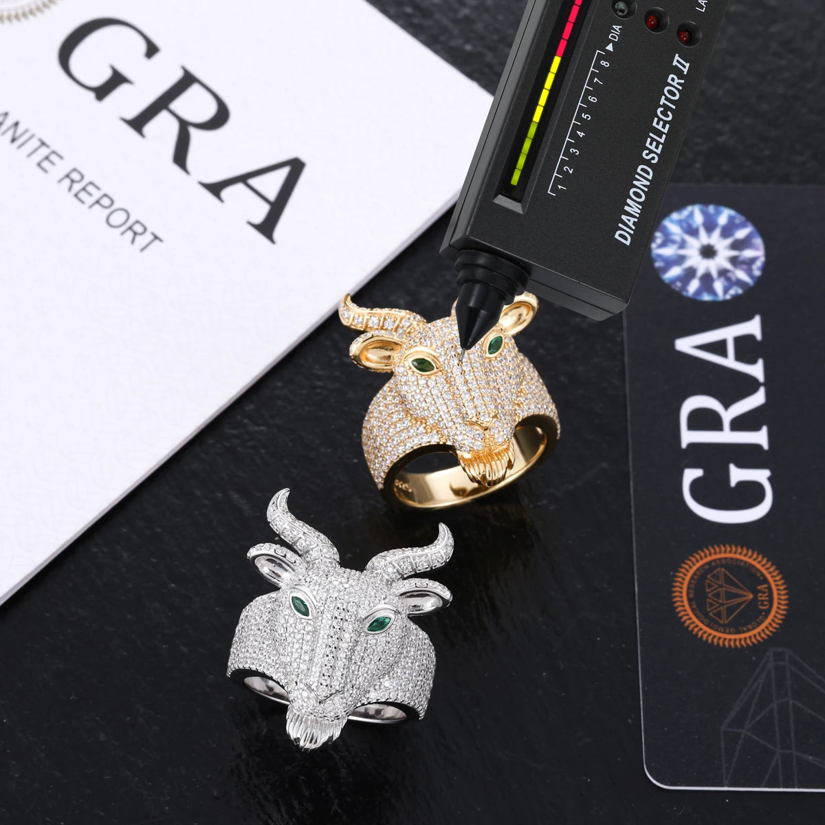 BiG-BOSS Hip Hop Mens Luxury Jewelry Gift Iced Out Bling 925 Sterling Silver VVS D Color Moissanite Evil Goat Gemstone Ring