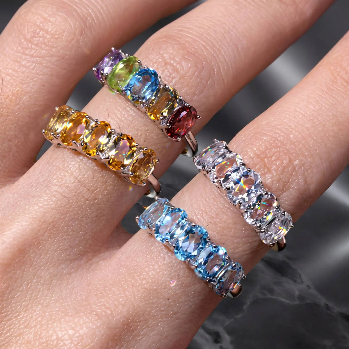 Gioiellieri Real Natural Gemstone Ring with S925 Sterling Silver Multi Color Amethyst Garnet Topaz Peridot Citrine Fine Jewelry for Women