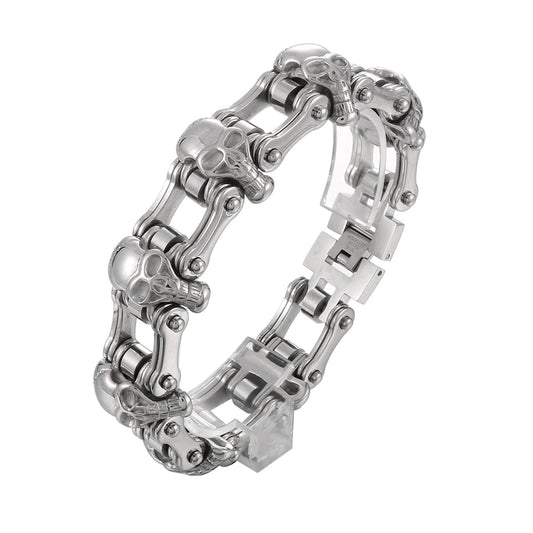 KALEN 215mm Mens Stainless Steel Punk Gold/Silver/Black Skull Biker Bracelet