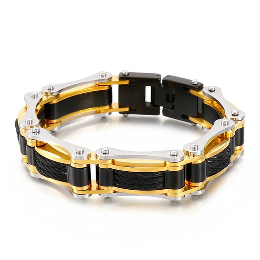 REBEL Mens Trendy Jewelry Fashion Bracelets Stainless Steel Bike Link Bracelet Bangle