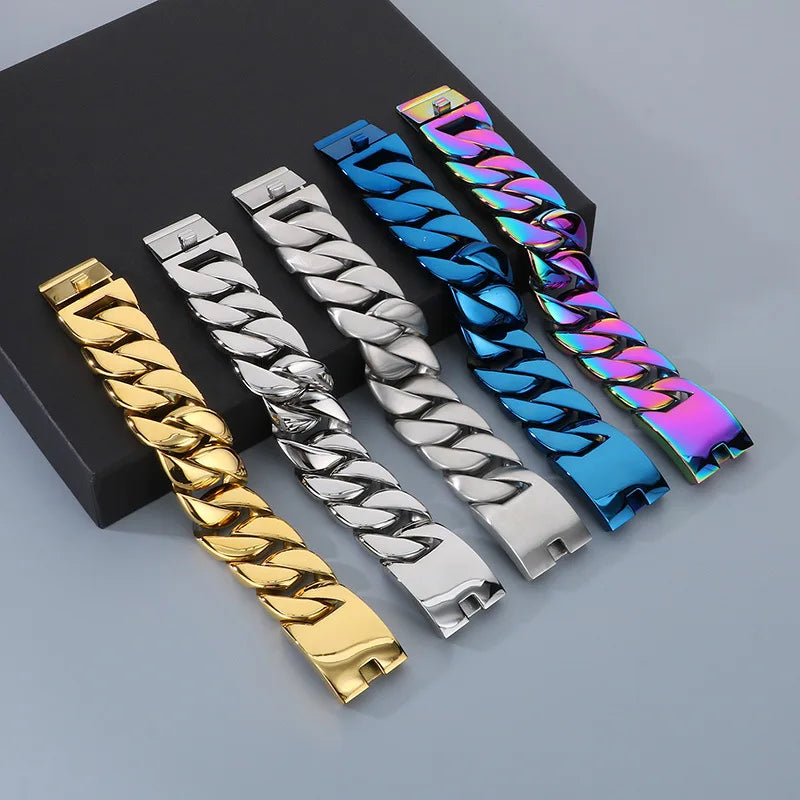 REBEL 31mm 30in Cuban 316l Stainless Steel Men Bracelet Chain Choker Waterproof Chain Necklace Set for Men Fashion Exaggerated Jewelry