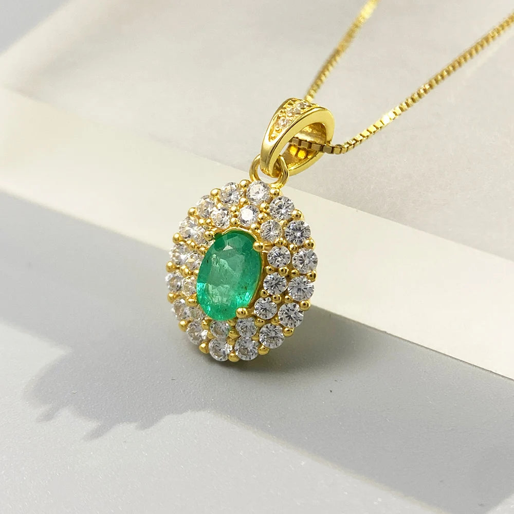 Gioiellieri Emerald Necklace with 925 Sterling Silver for Women Natural Green Gemstone May Birthstone Fine Jewelry Anniversary Gift Romantic